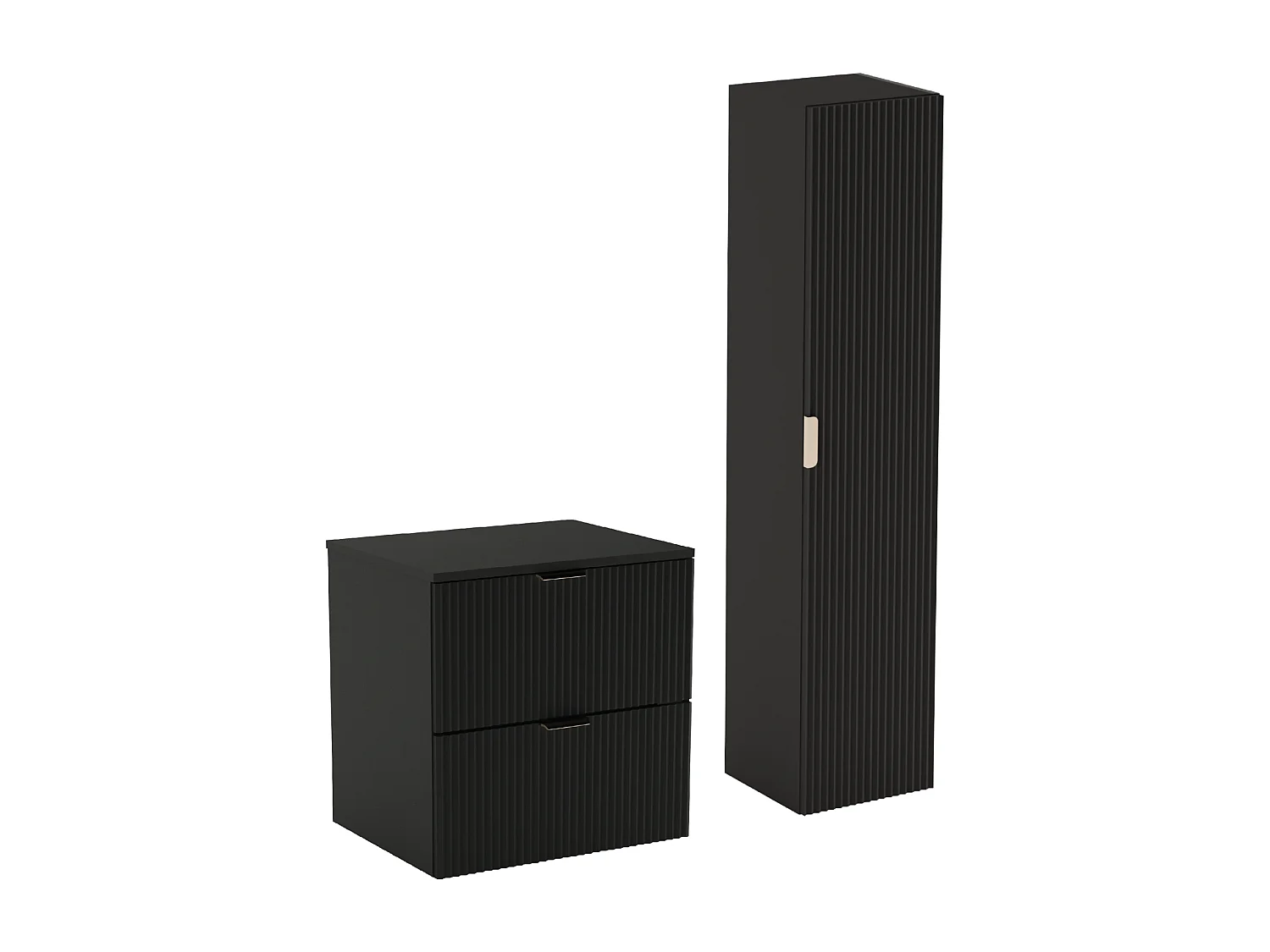 Czarny Zestaw Łazienkowy 60cm Szafka Blat Słupek Ryflowane Fronty 4734956 - obrazek 1