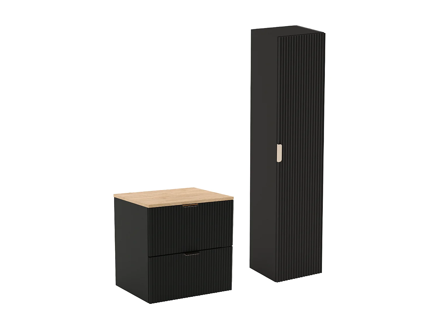 Czarny Zestaw Łazienkowy 60cm Szafka Blat Orzech Słupek Ryflowane Fronty 4734981 - obrazek 1