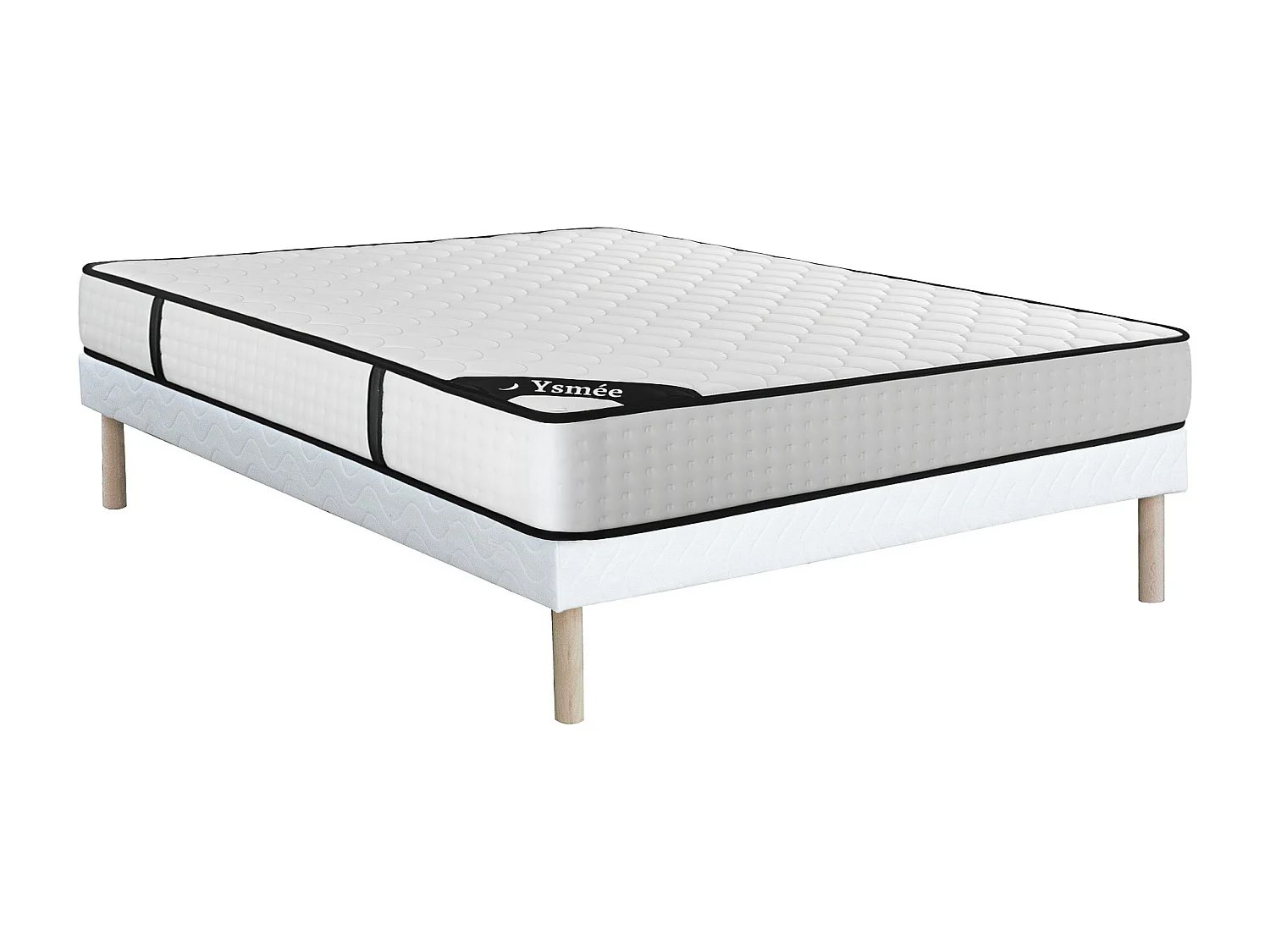 Zestaw 140 x 190 cm: stelaż tapicerowany + materac z 7-strefowymi sprężynami kieszeniowymi i pianką memory o grubości 22 cm – LUREAN od YSMÉE 4731562