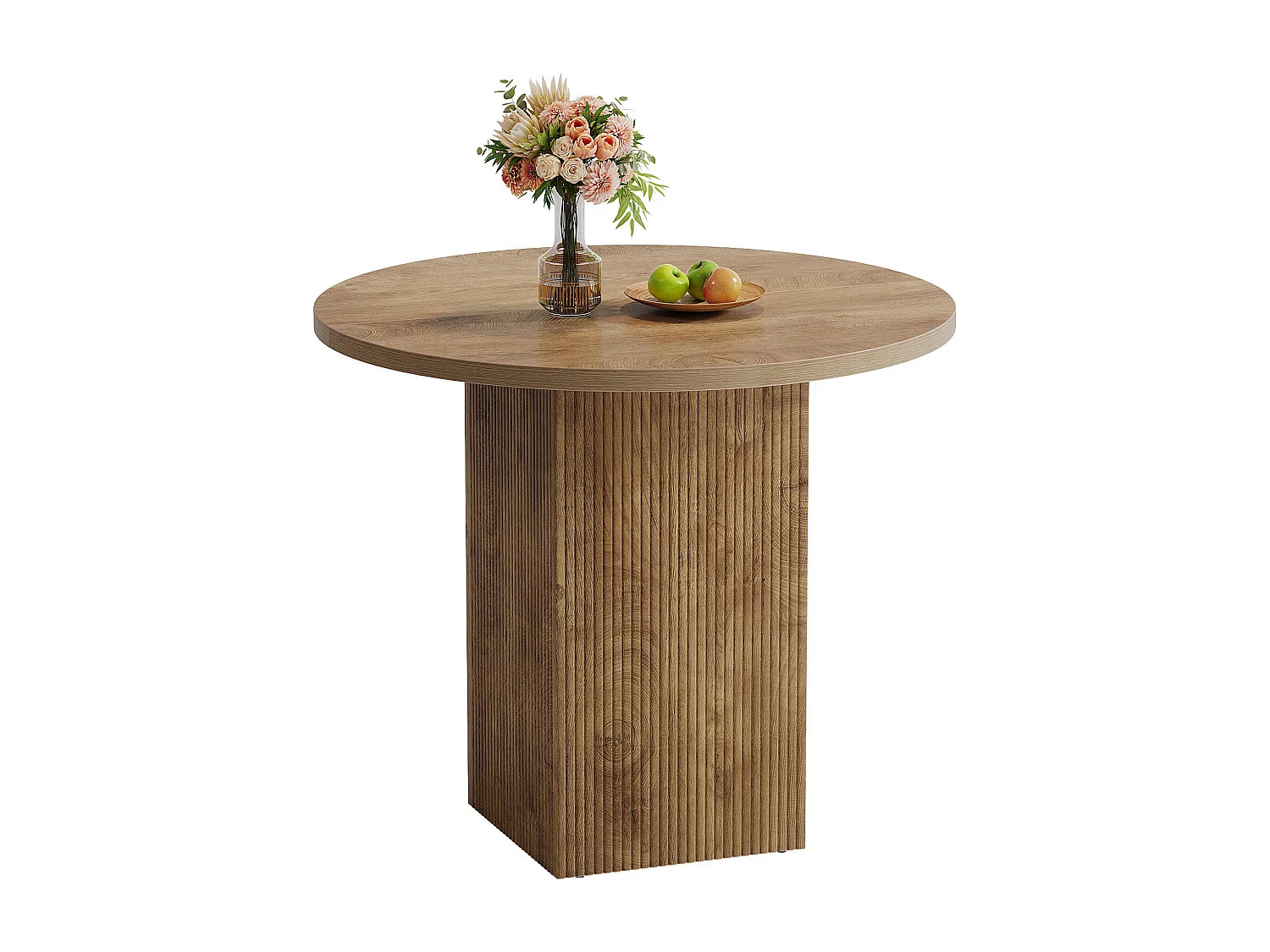 Mały okrągły stół jadalny dla 2 osób, 80 cm okrągły stół kuchenny z drewnianym żłobkowanym cokołem, brązowy 4763340 - obrazek 1