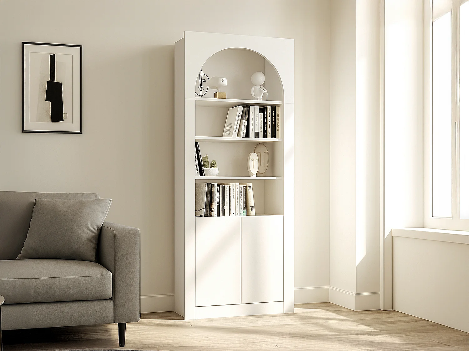 Biblioteczka z 4 przegródkami, 2-drzwiowy – Biały – CYMORA 4348168