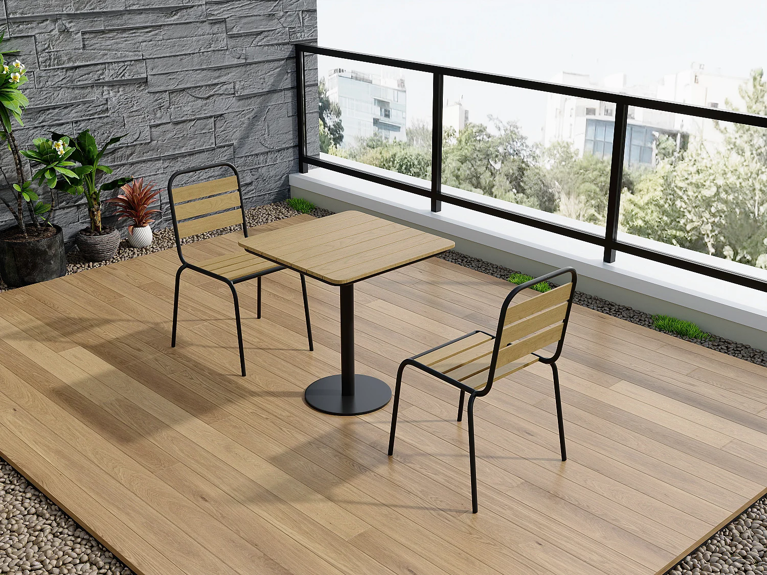 Meble ogrodowe z polywood i metalu: stół szer. 70 cm i 2 krzesła składane – Czarny – LYLIOS od MYLIA 4423363
