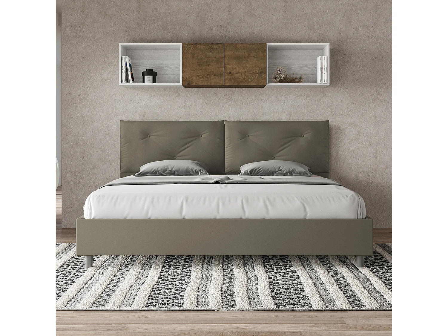 Łóżko wyposażone w stelaż z listwami z pojemnikiem tapicerowane 200x200 sztucznej skóry cappuccino Appia Large 3063255 - obrazek 1