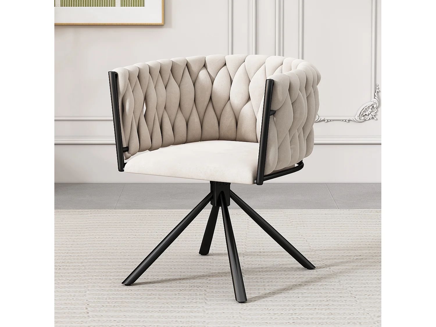 Luksusowy, jasny, obrotowy fotel/fotel do salonu - 61 x 51,5 x 71 cm - 4 metalowe nogi - aksamit - beżowy 4806108 - obrazek 1
