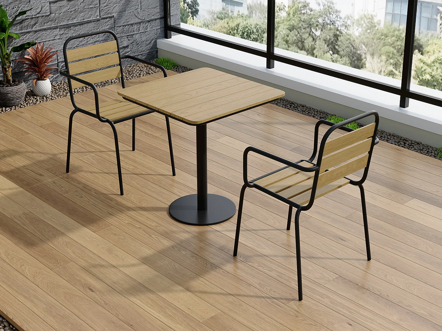 Ogrodowy zestaw jadalniany z polywood i metalu: stół dł. 70 cm i 2 krzesła składane – Czarny – LYLIOS od MYLIA 4423364
