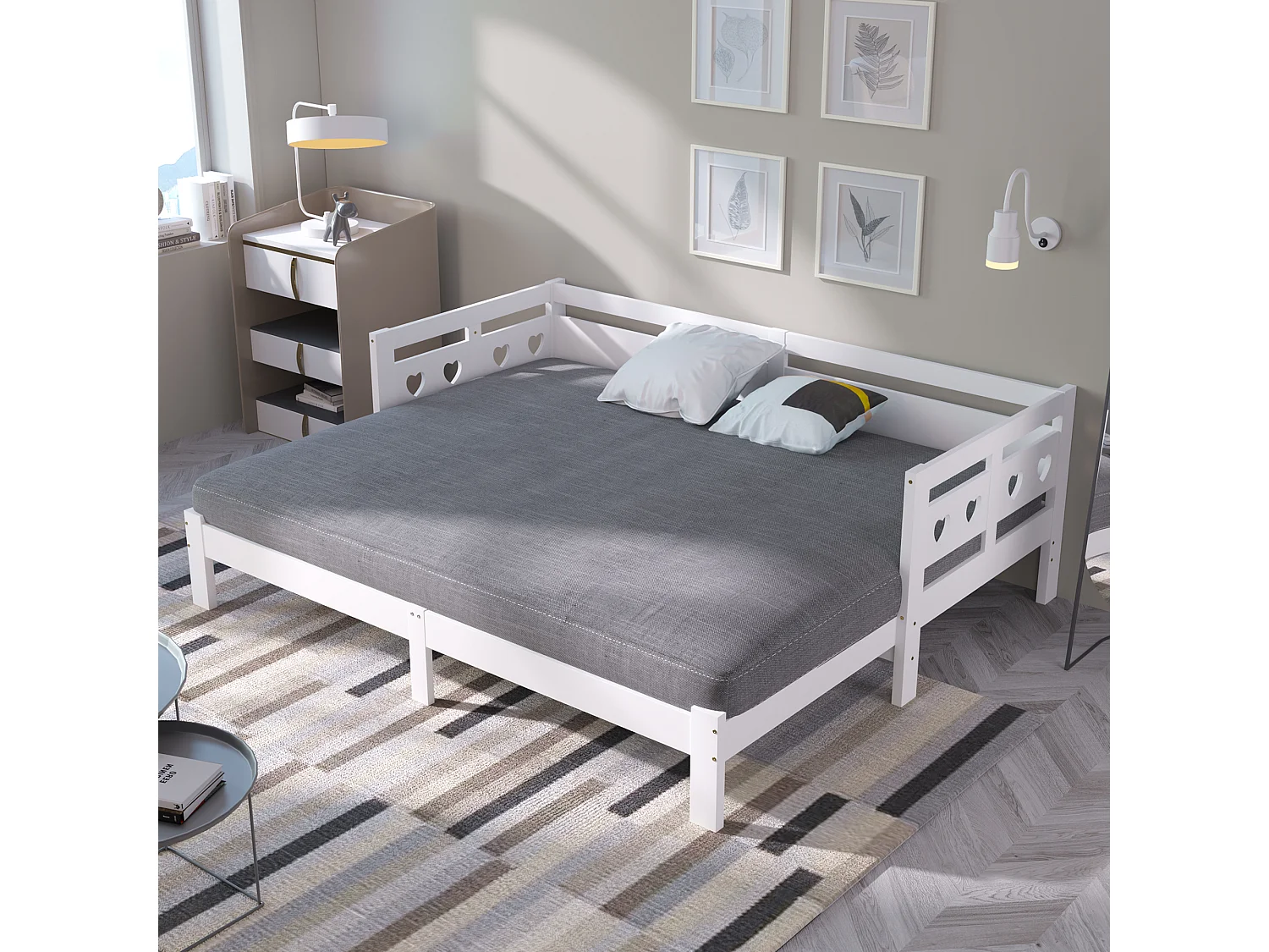 Łóżko wysuwane 90 x 200 cm - z podłokietnikami - białe drewno - materac nie jest wliczony w cenę 4813218 - obrazek 1
