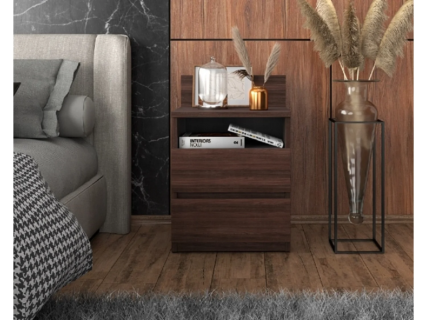 Duża Szafka Nocna Dąb Wenge 40 CM 2 Szuflady 1 Półka Stolik Nakastlik 40x32x59 CM 4706313 - obrazek 1