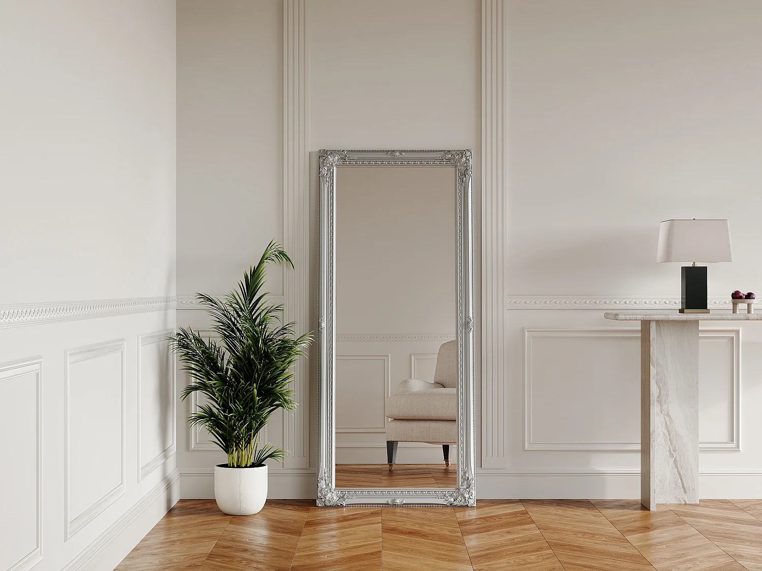 Lustro z listwami ELVIRE - drewno eukaliptusowe - 60 x 140 cm - Srebrne 113707 - obrazek 1