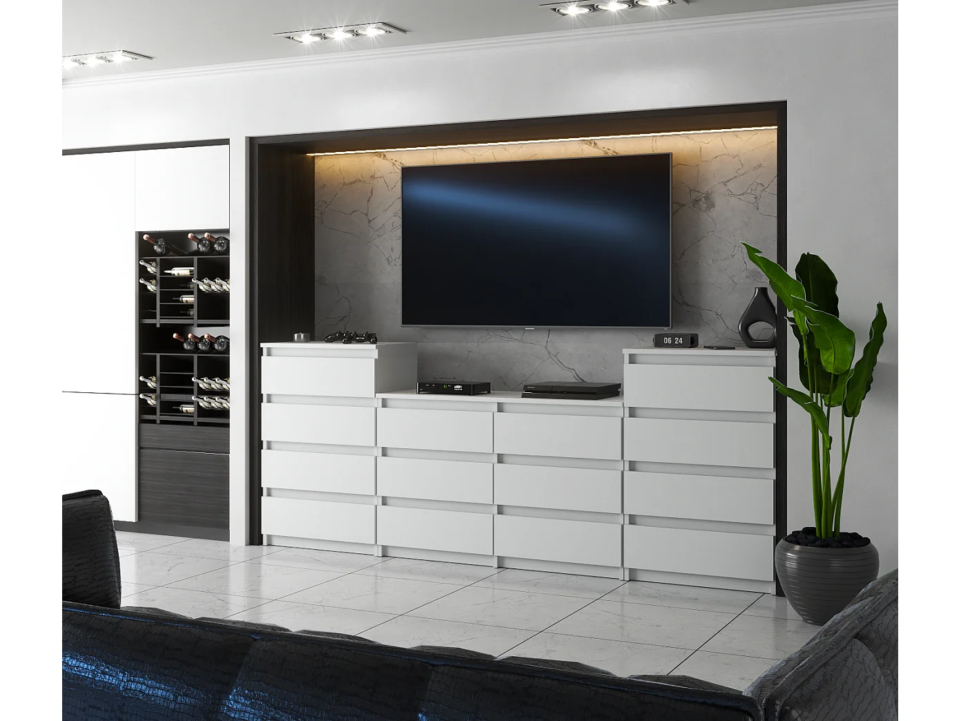 Duża Komoda z 14 Szufladami 220 CM Szafka Rtv Biały Mat Meble Do Salonu Sypialni 4816677 - obrazek 1
