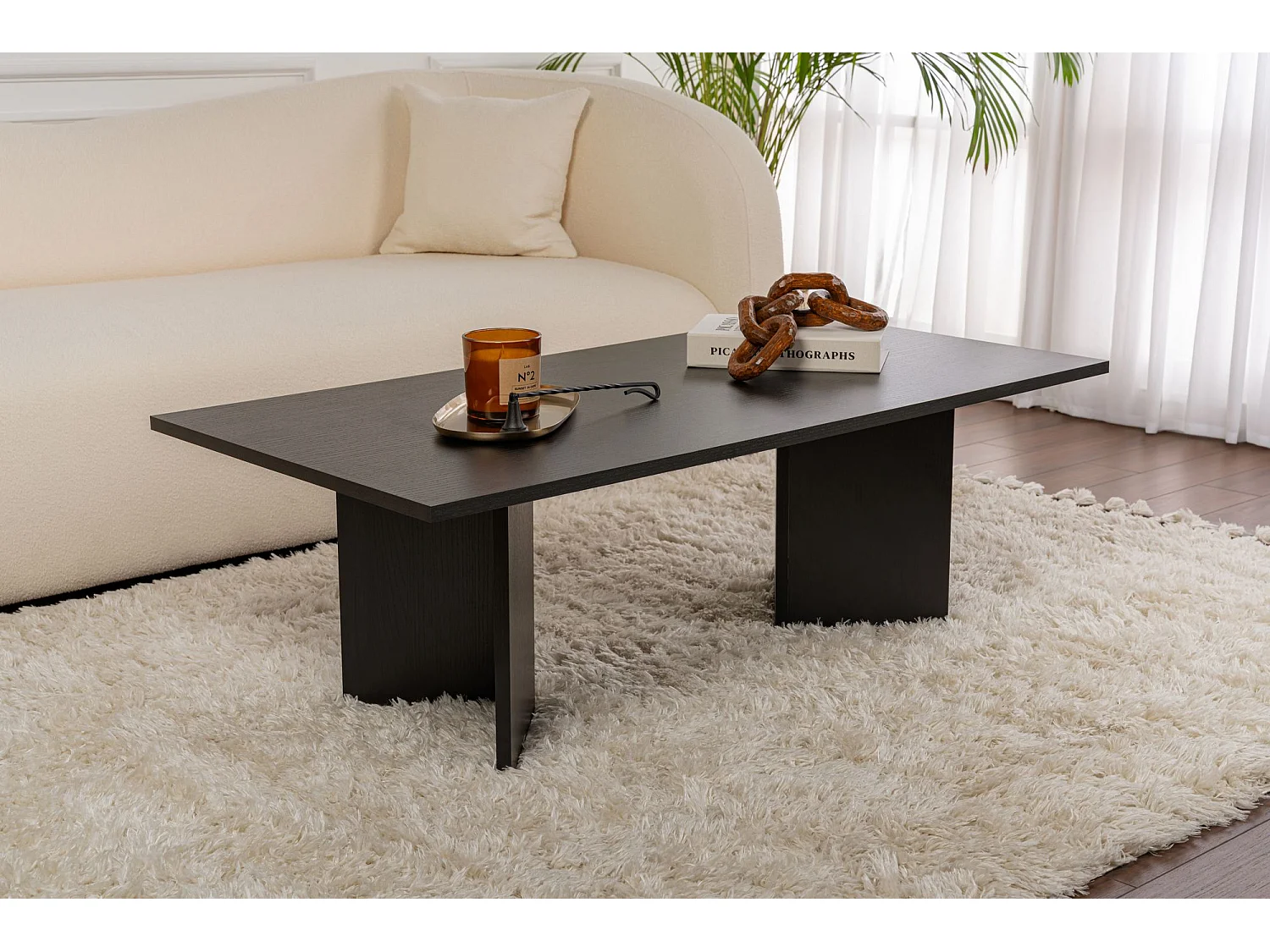 Drewniany stolik kawowy "Sabin" - 60 x 119 x 40 cm - Czarne drewno 4822919 - obrazek 1