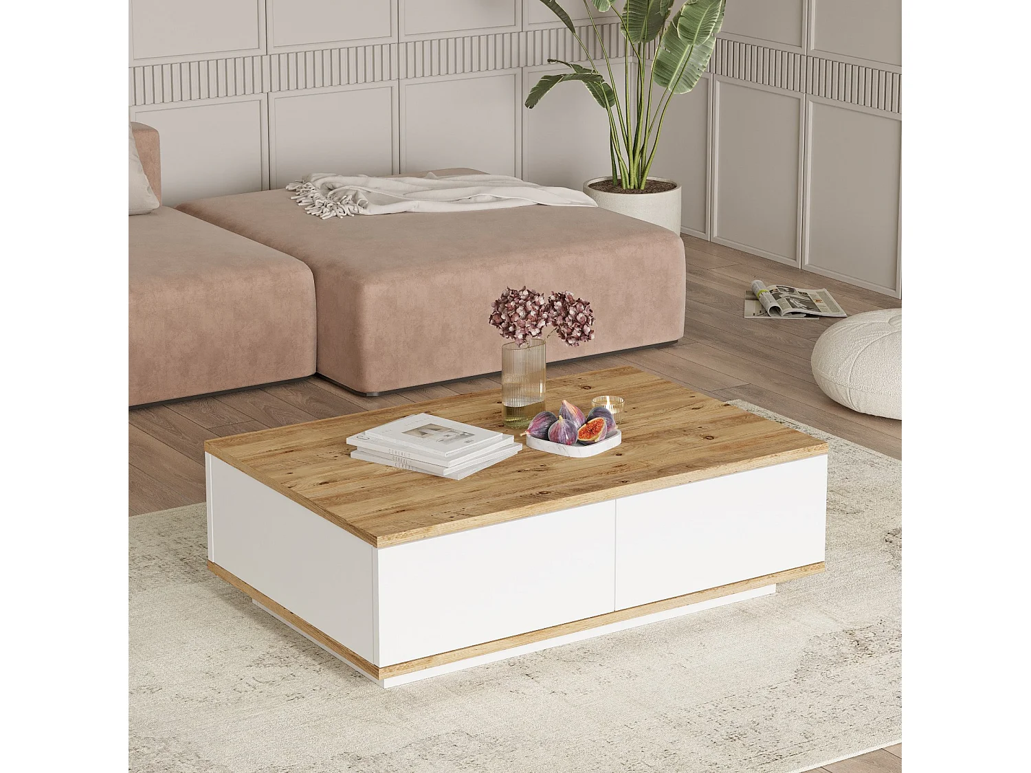 Drewniany stolik kawowy "FR14" - 90 x 60 x 28 cm - sosna atlantycka - biały 4822928 - obrazek 1
