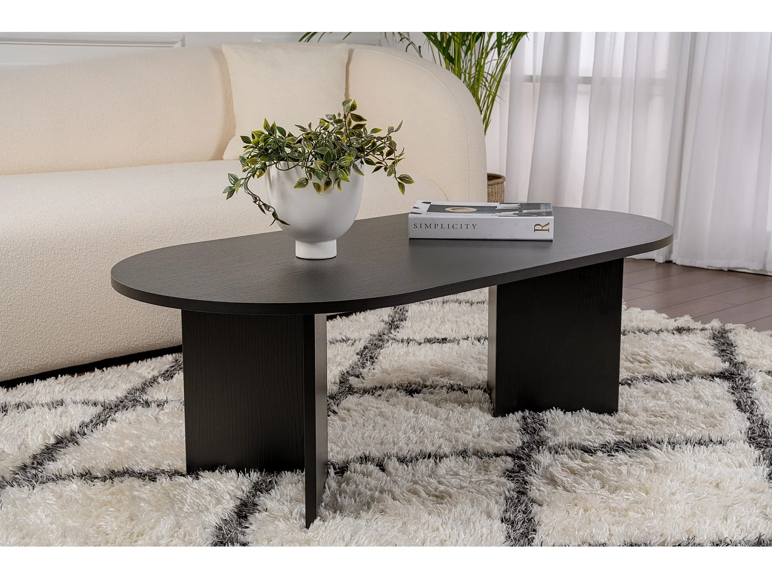 Drewniany stolik kawowy "Sand" - 60 x 119 x 40 cm - Czarne drewno 4822920 - obrazek 1
