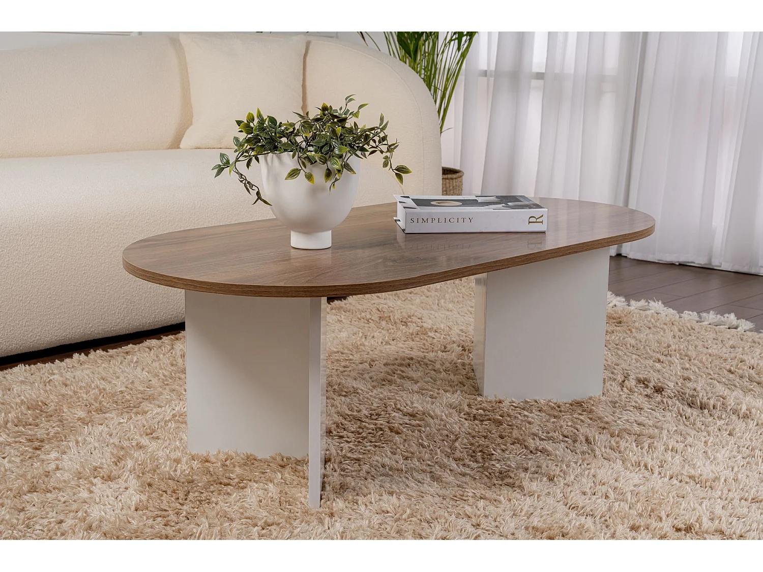 Drewniany stolik kawowy "Sand" - 60 x 119 x 40 cm - Orzech biały 4822899 - obrazek 1