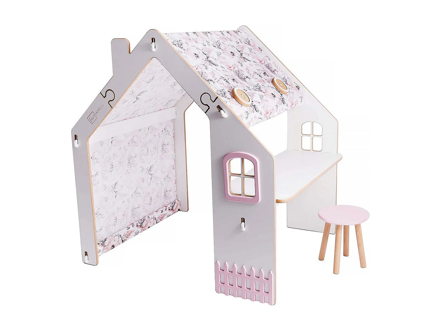 Drewniany domek dla dzieci "Bianelli" z biurkiem i oświetleniem LED - Biało/Różowy - Europejski design 602115 - obrazek 1