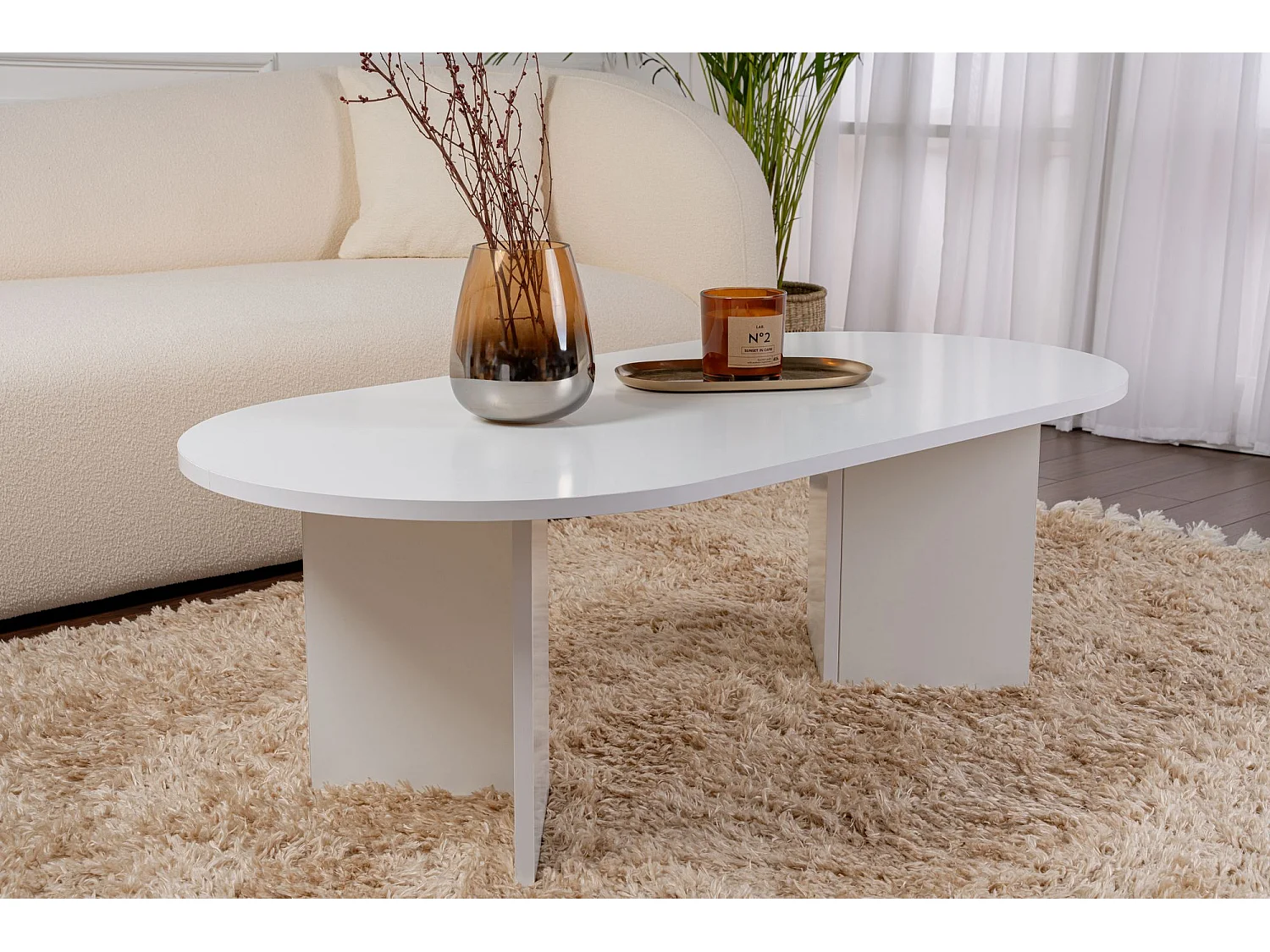 Drewniany stolik kawowy "Sand" - 60 x 119 x 40 cm - Biały 4822924 - obrazek 1