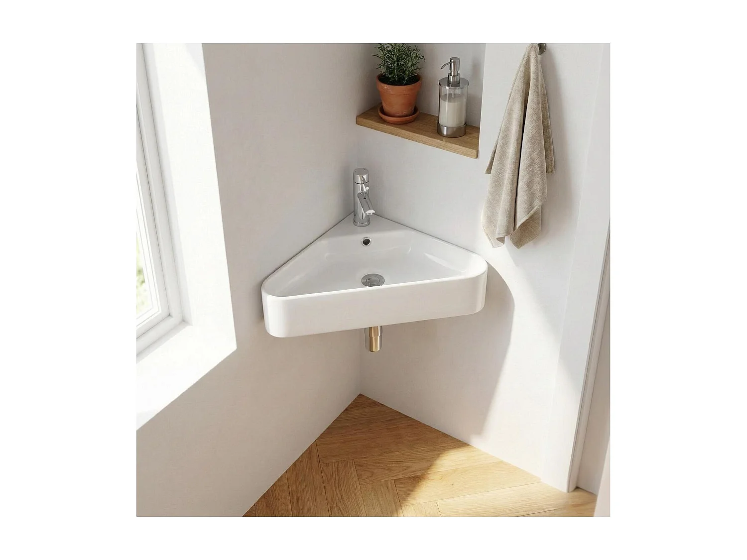 MARGAUX 42,5 cm biała ceramiczna umywalka ścienna narożna 4143068