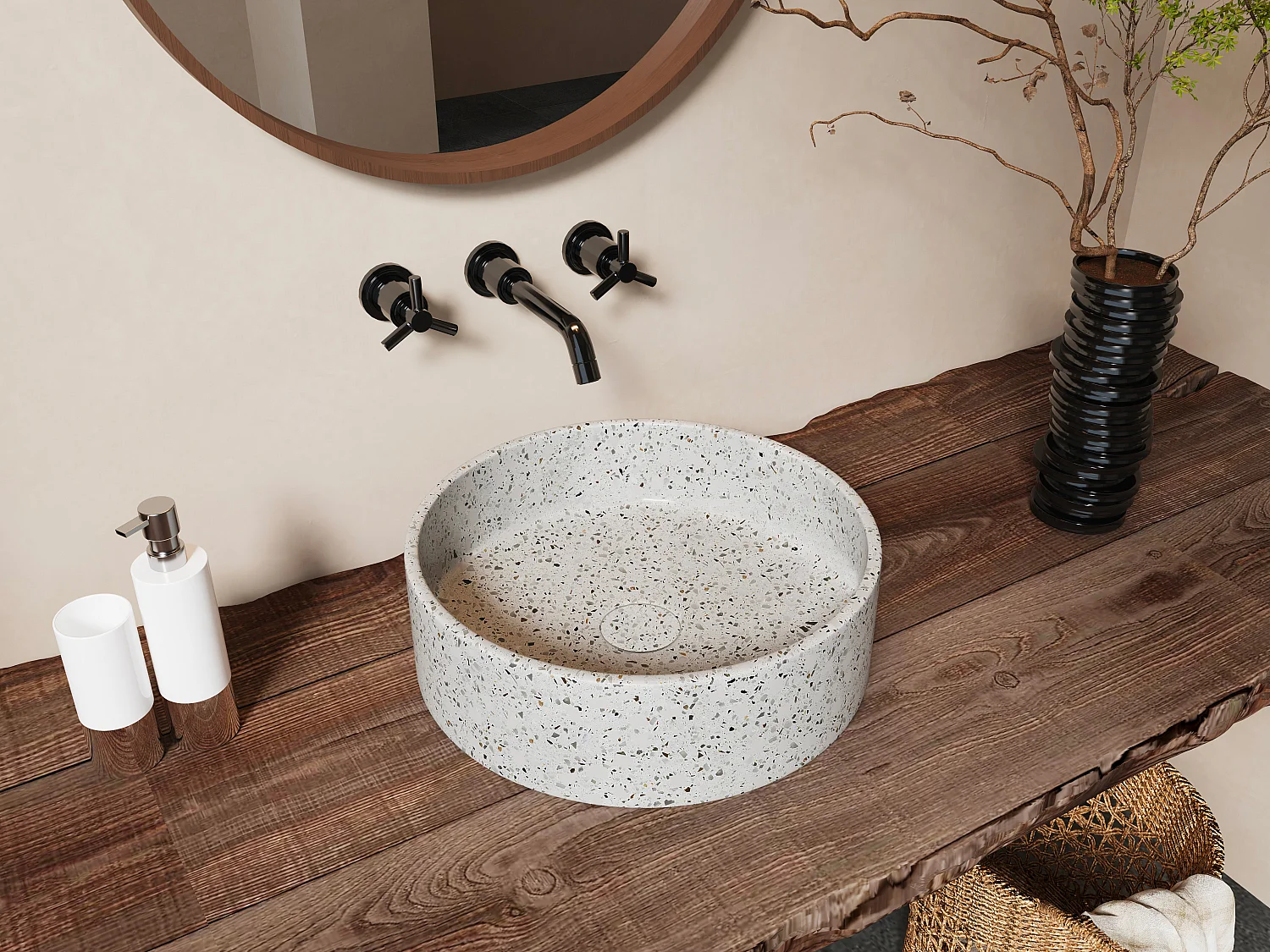 Umywalka okrągła nablatowa z niebieskiego terazzo – 39 cm – DUKAT 3260658