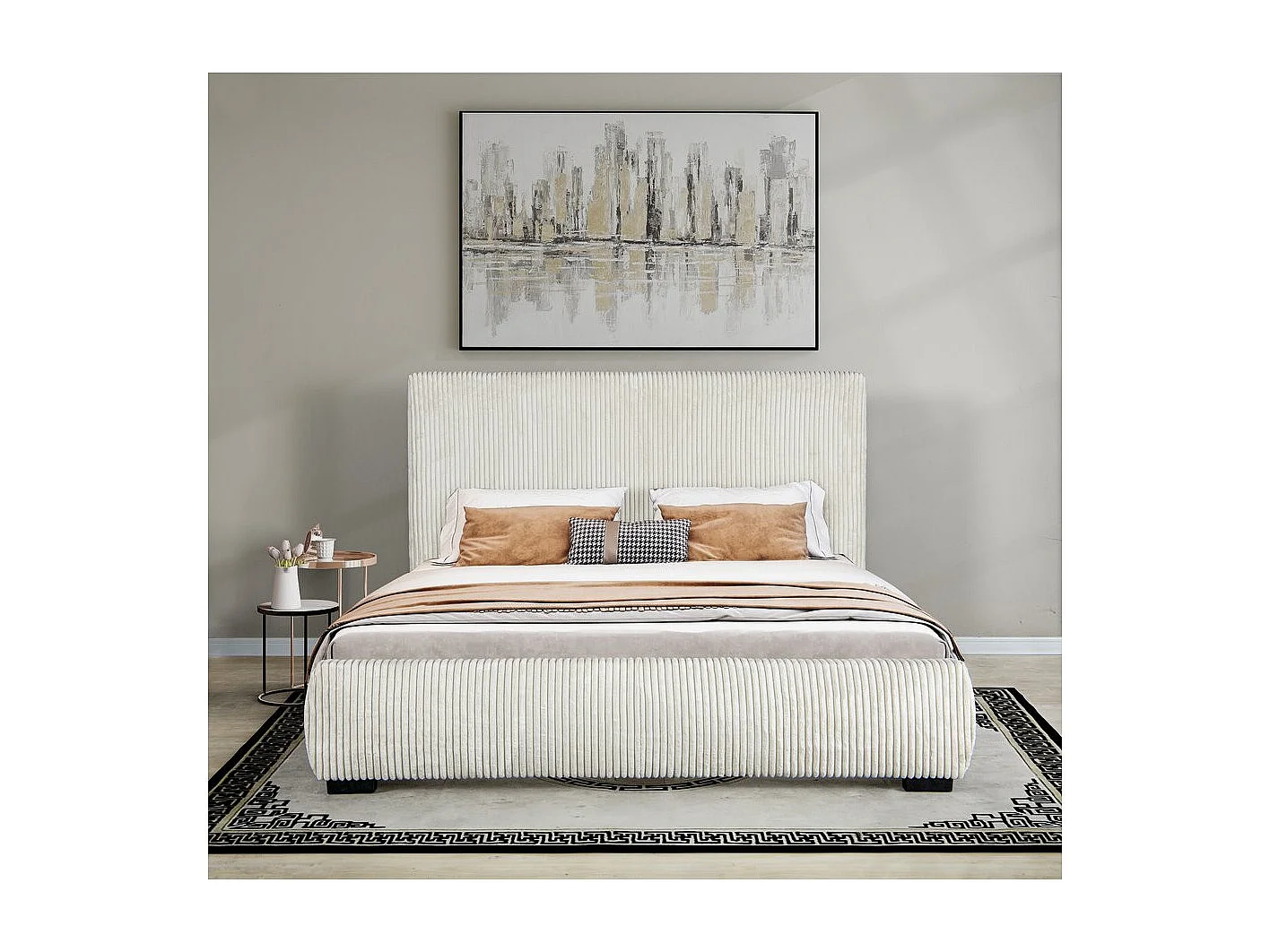 Luksusowe Podwójne Łóżko Sztruksowe „Montana” – 180 x 200 cm – Beżowy Welwet Elegancja i Komfort 2955197