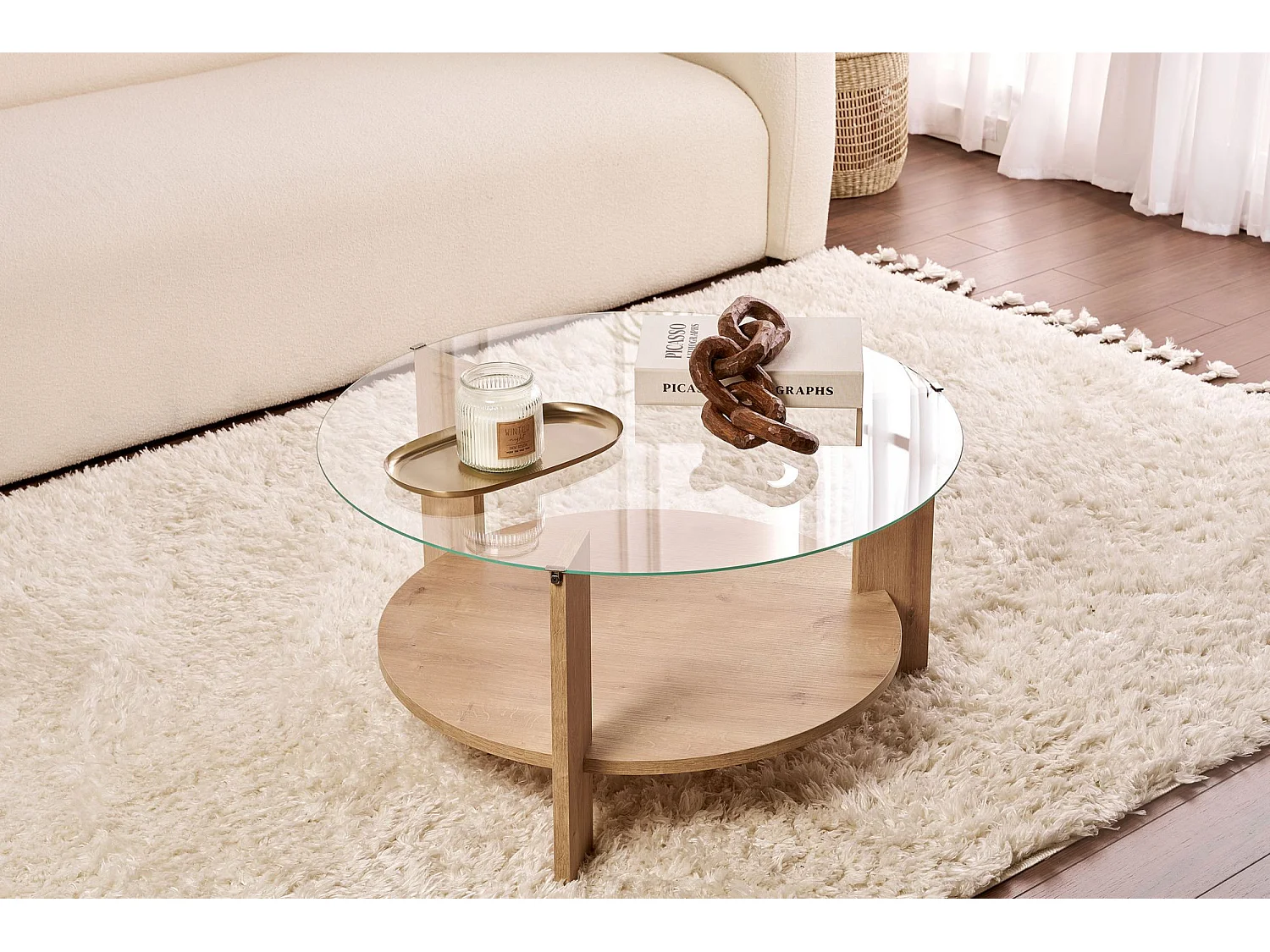 Drewniany stolik kawowy "Clara" - 75 x 75 x 40 cm - SaphirTransparent Oak 4831147 - obrazek 1