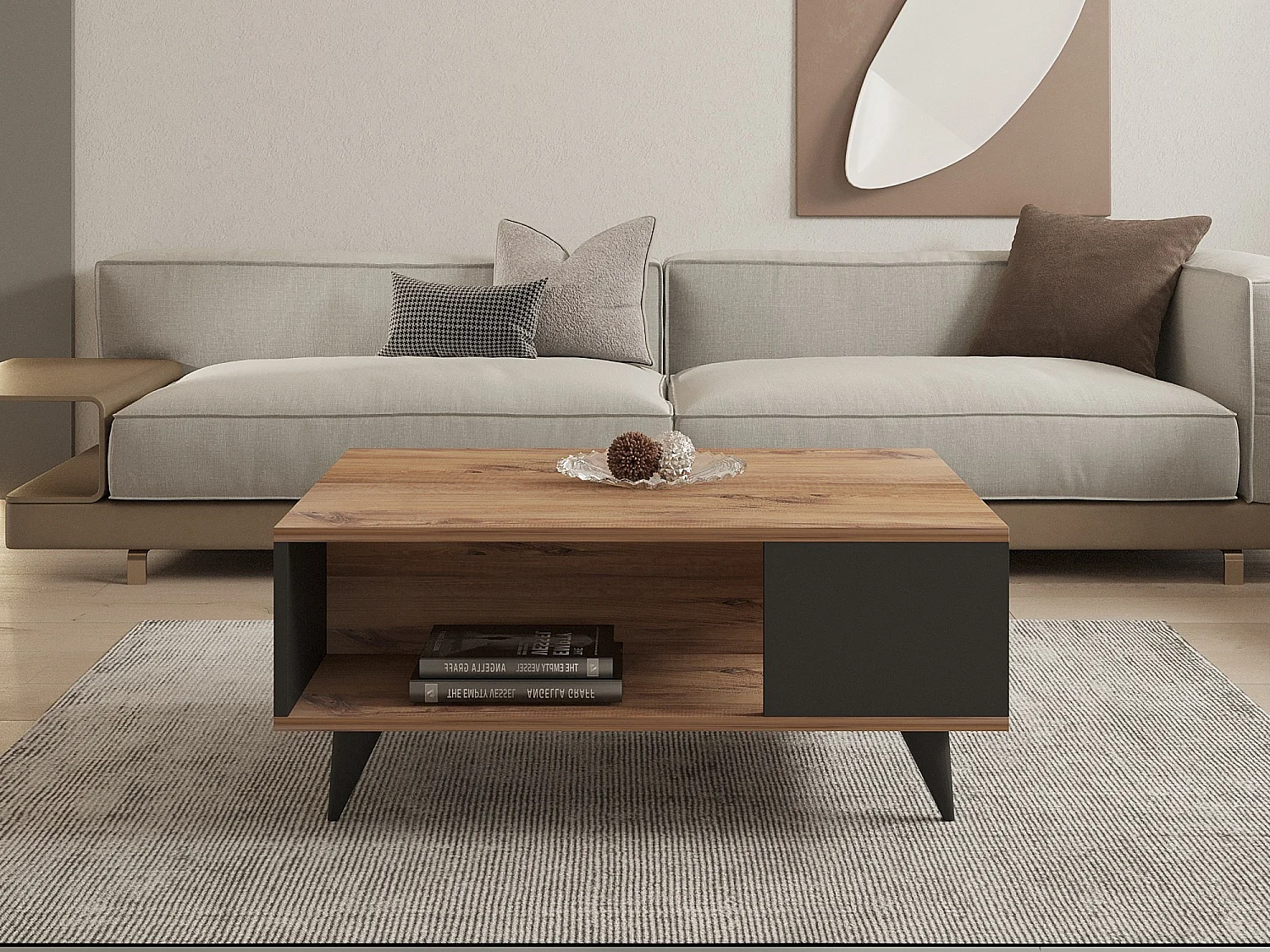 Czarny stolik kawowy Bianca z efektem marmuru 90×60 cm z drewna, szeroki blat bez przechowywania 4831293