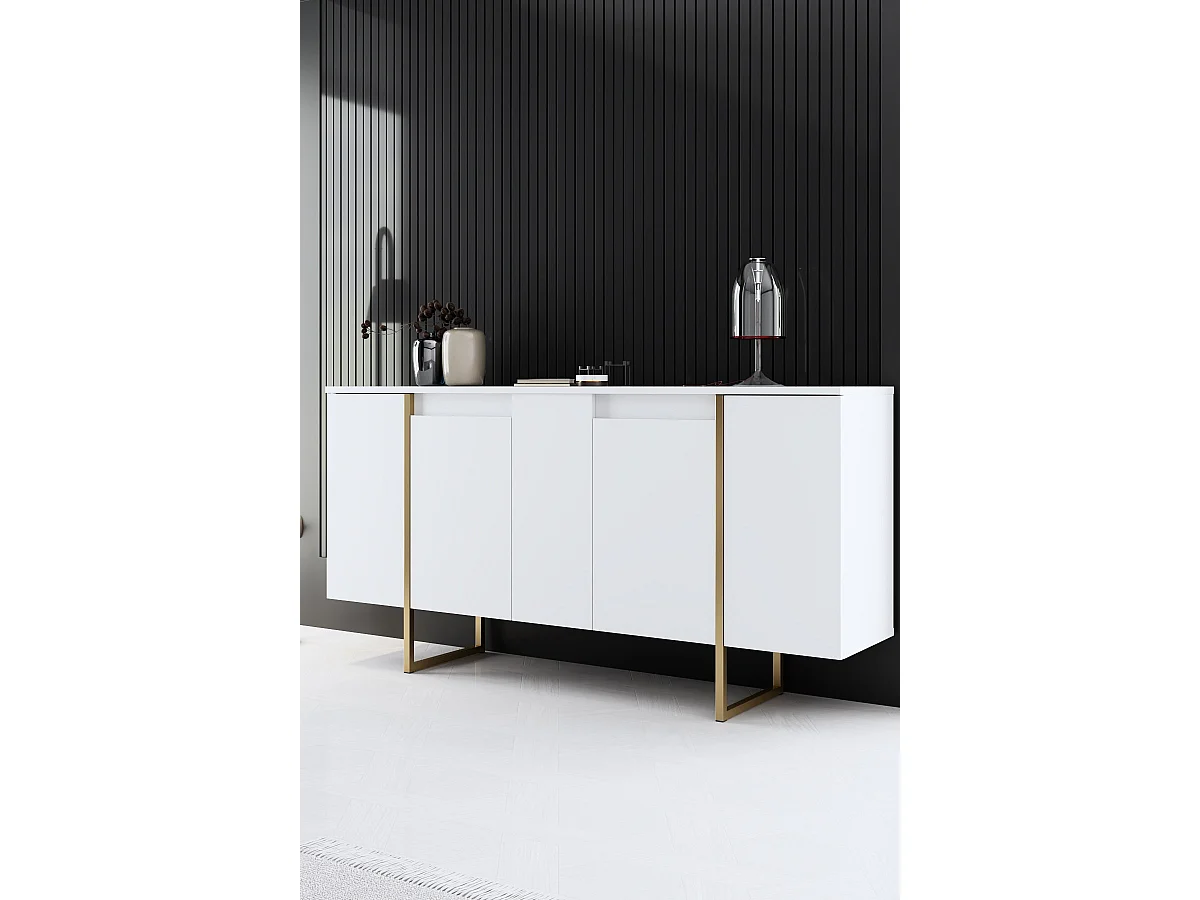Drewniany kredens "Luxe" - 160 x 35 x 80 cm - Białe złoto 4831554 - obrazek 1