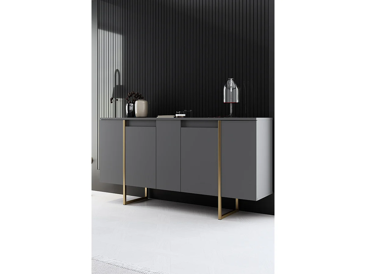 Drewniany kredens "Luxe" - 160 x 35 x 80 cm - Antracytowe złoto 4831567 - obrazek 1
