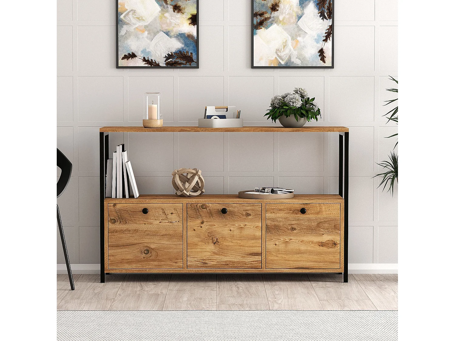 Drewniany kredens "Nero" - 120 x 30 x 75 cm - Czarna sosna atlantycka 4831575 - obrazek 1