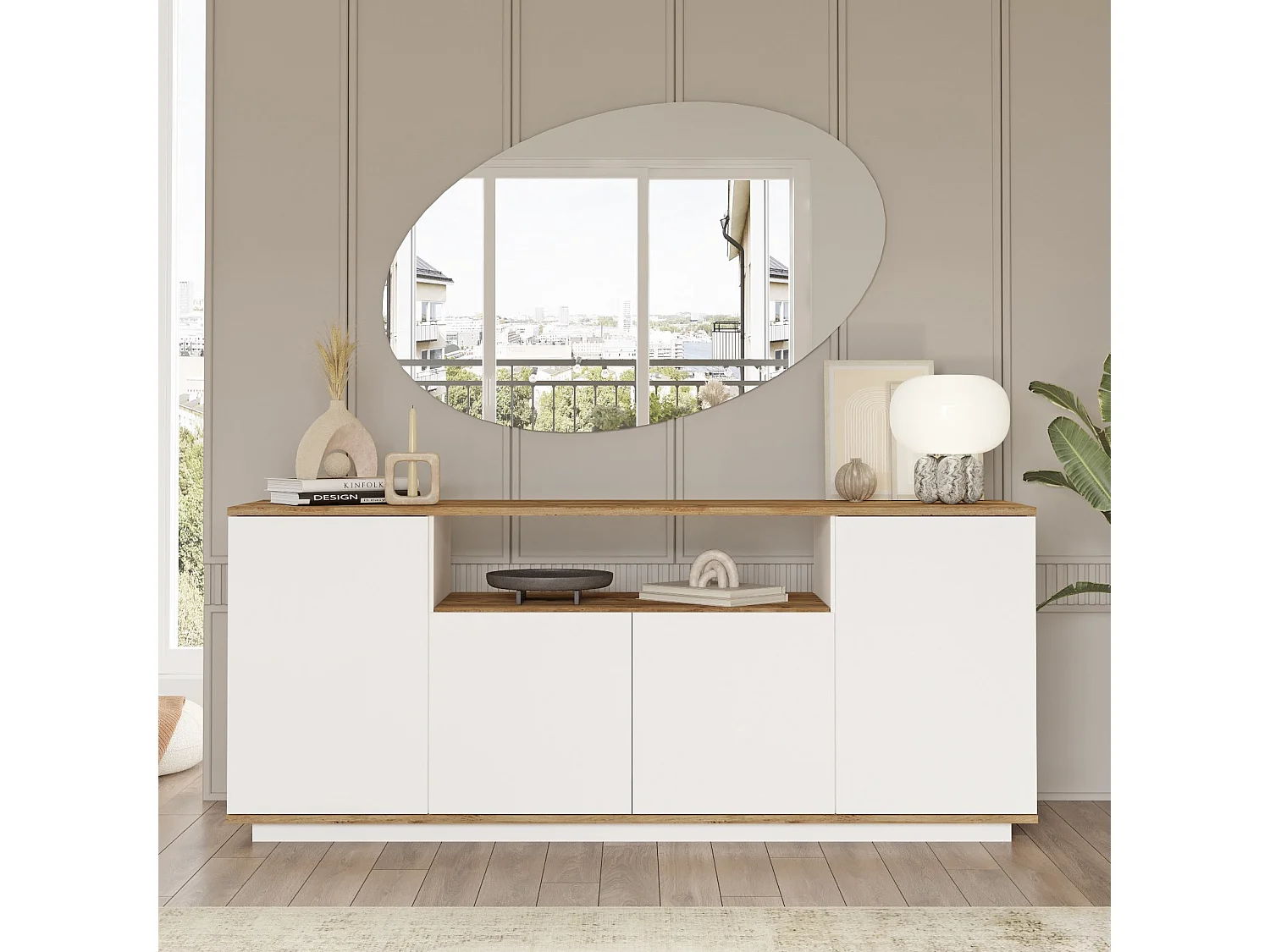 Drewniany kredens "FR15" - 180 x 44 x 75 cm - sosna atlantycka biała 4831580 - obrazek 1