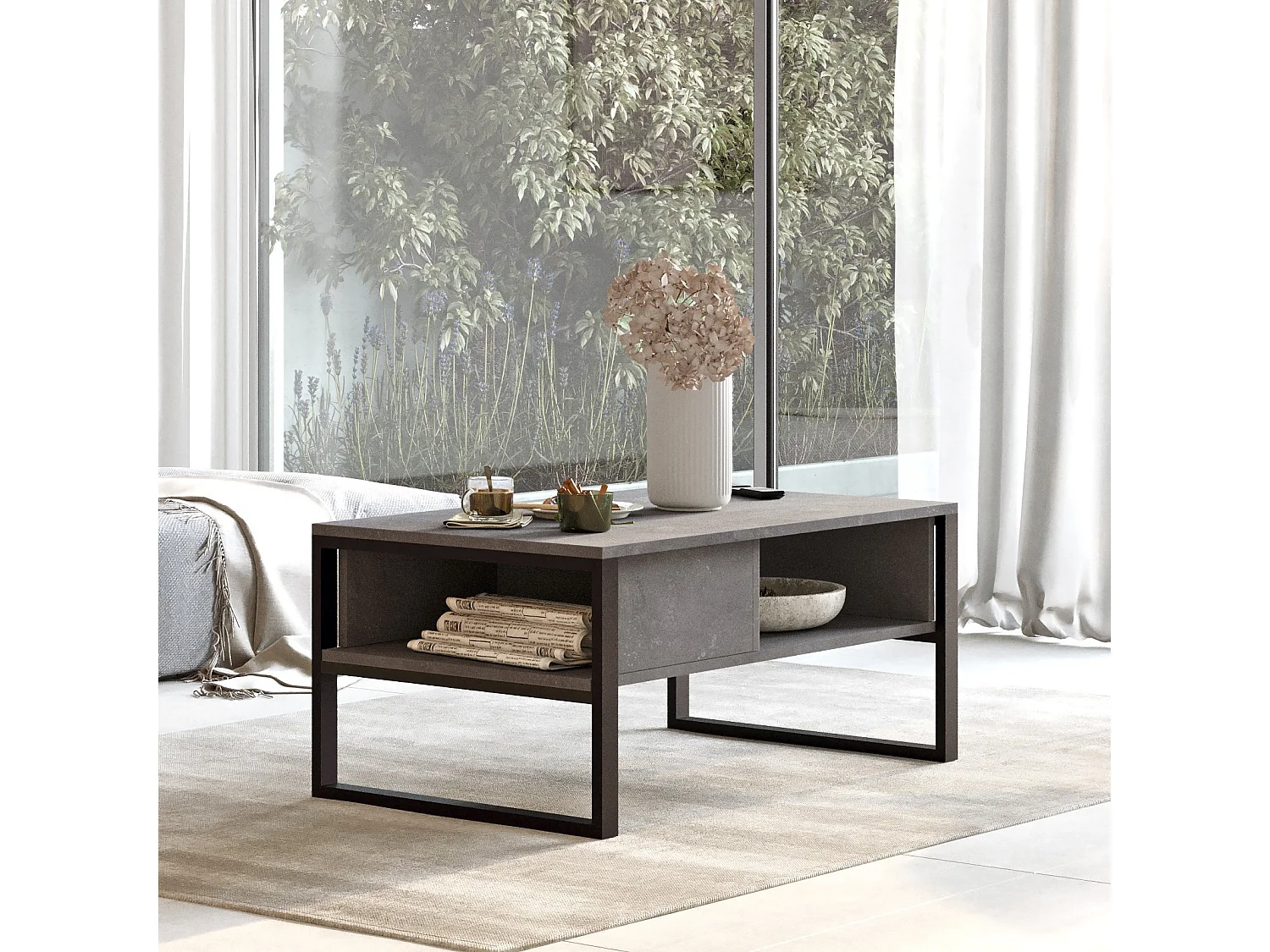 Drewniany stolik kawowy "ML34" - 100 x 59 x 44 cm - Srebrny 4832897 - obrazek 1
