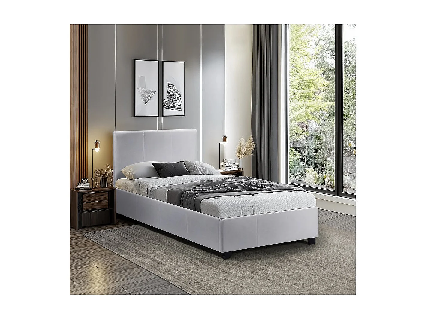 Łóżko z Pojemnikiem PVC "Carla" - Białe - 90x190 cm - Idealne do Każdego Wnętrza - Z Bazą z Kraty i Główką 571313 - obrazek 1