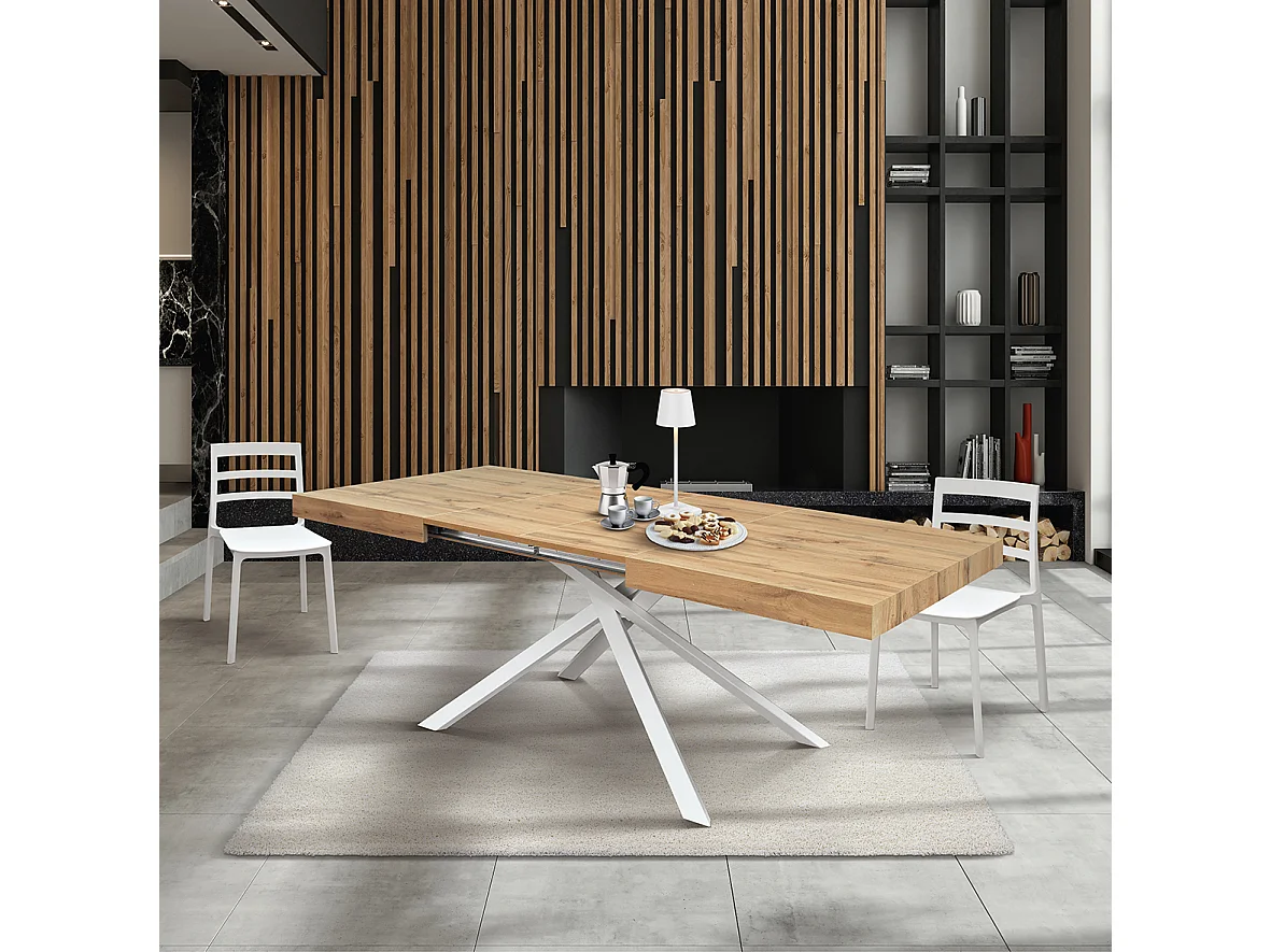 Drewniany stół, dębowe wykończenie, biała podstawa, rozkładany 160x90 - FORTE DEI MARMI 4056963 - obrazek 1