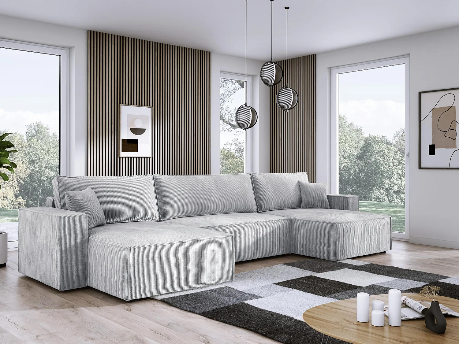 DomoHome Narożnik XXL w kształcie litery U z łóżkiem 330x130cm, miękkie poduszki, skrzynia, wysokiej jakości tapicerka, szary, 377x143x83cm 3911984 - obrazek 1