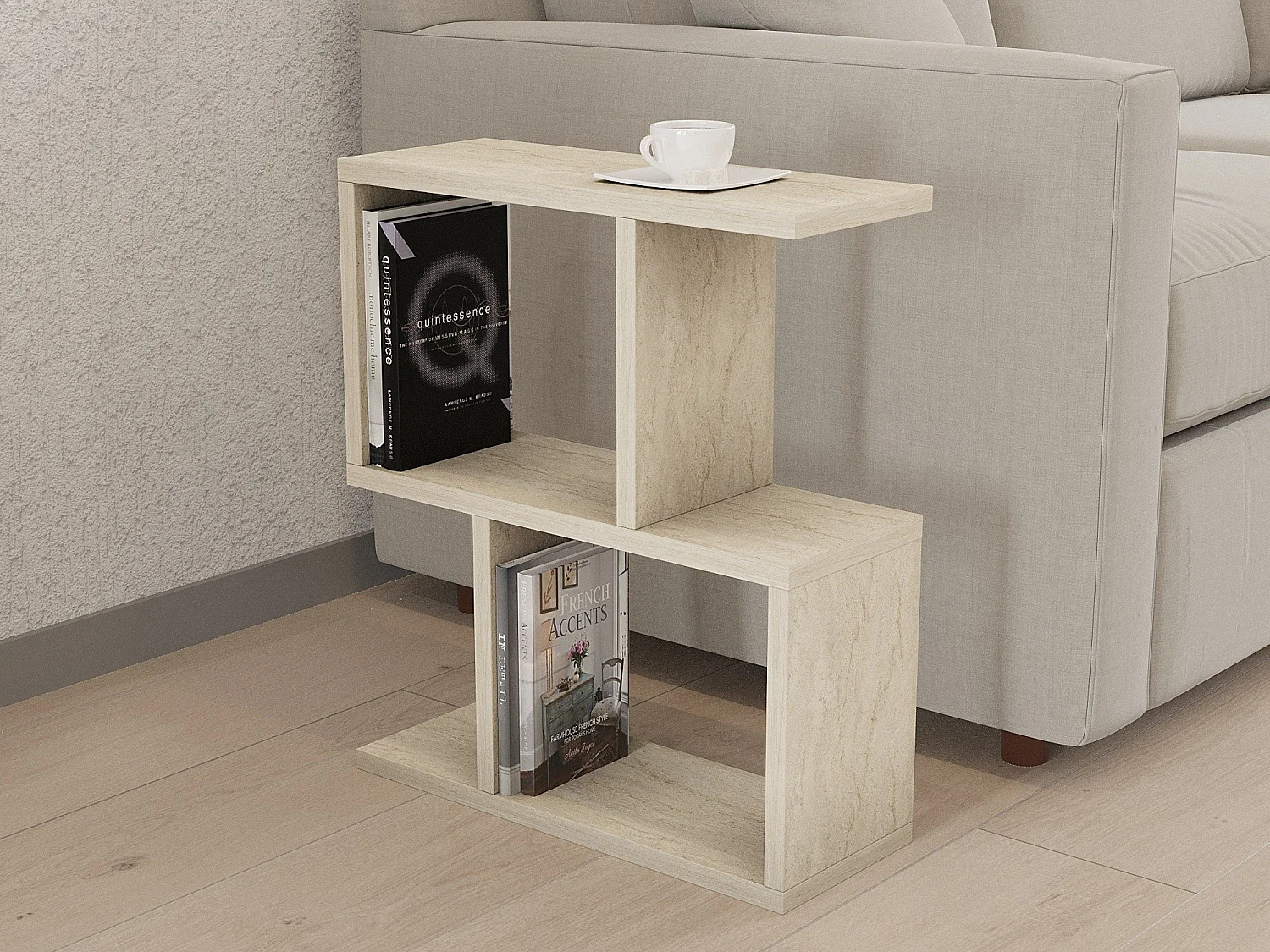 Nowoczesny drewniany stolik "Zet" z 2.0 półkami - Wykończenie z trawertynu - 45 x 17 x 51 cm 4833335 - obrazek 1