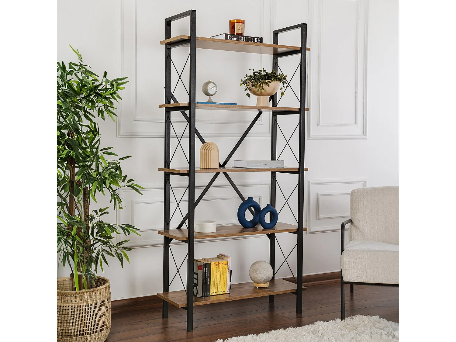 Drewniana Biblioteczka Elysian - 90 x 33 x 180 cm - OrzechCzarny 4833497 - obrazek 1