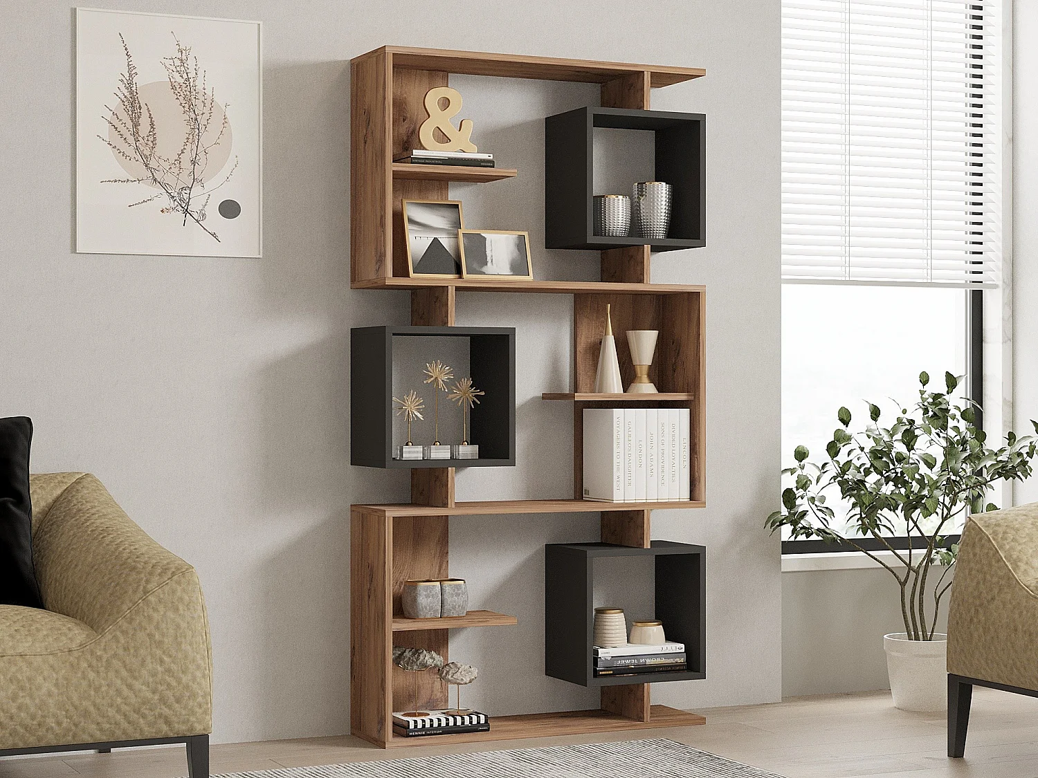 Drewniana biblioteczka "Icardi" 8 półek - Sosna Atlantycka Antracyt 90x24x171 cm, solidny i funkcjonalny design 4833725 - obrazek 1