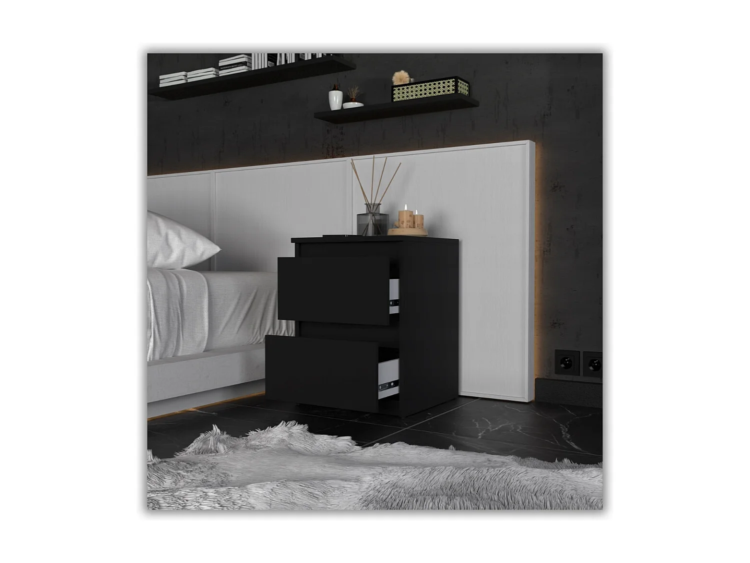 Duża Szafka Nocna Stiv-Meble 2 Szuflady 40 CM Stolik Czarny Mat 40x40x53,5 CM 1szt. 4817478 - obrazek 1