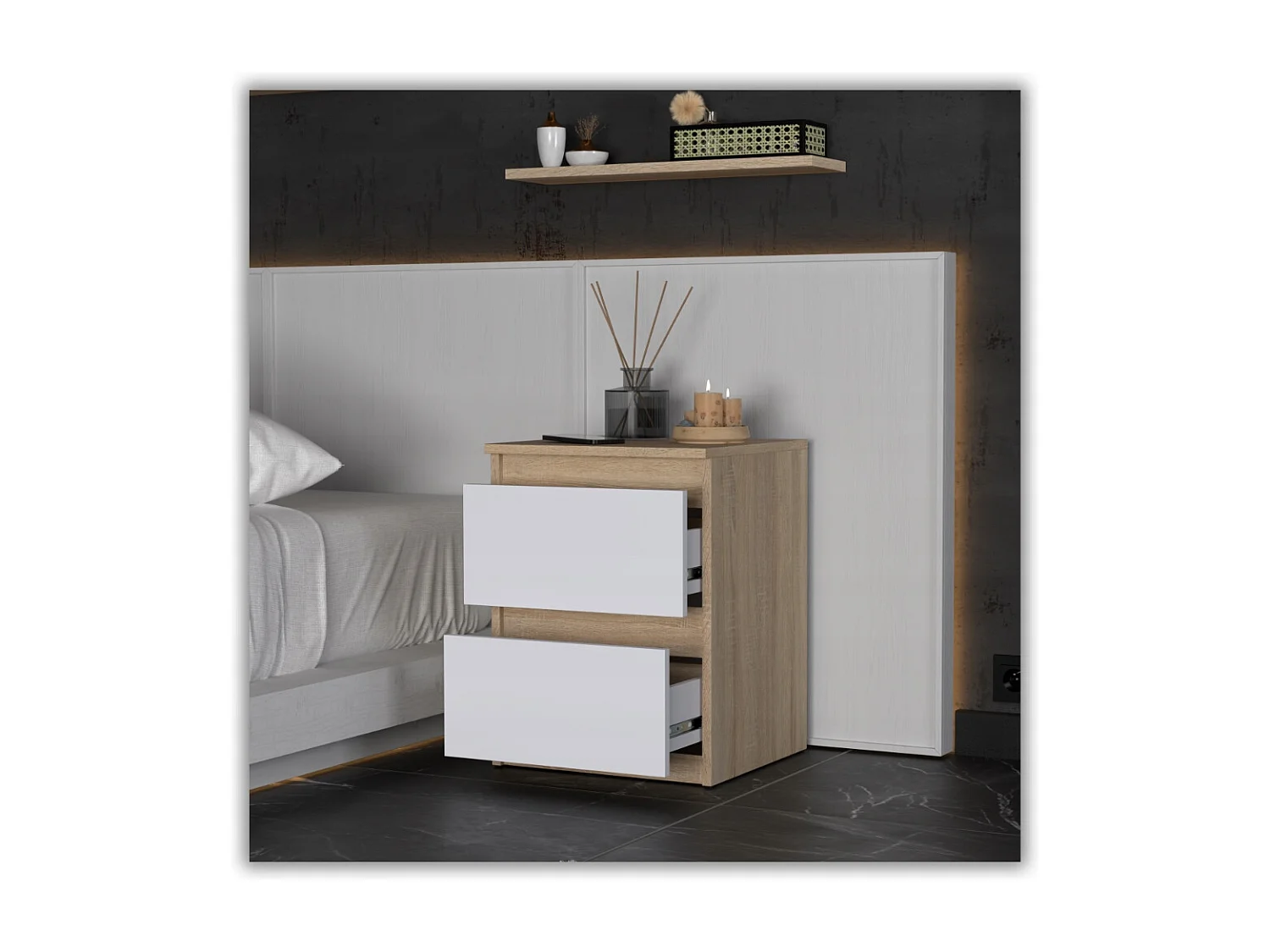 Duża Szafka Nocna Stiv-Meble 2 Szuflady 40 CM Stolik Dąb Sonoma Biały Mat 40x40x53,5 CM 1szt. 4817483 - obrazek 1