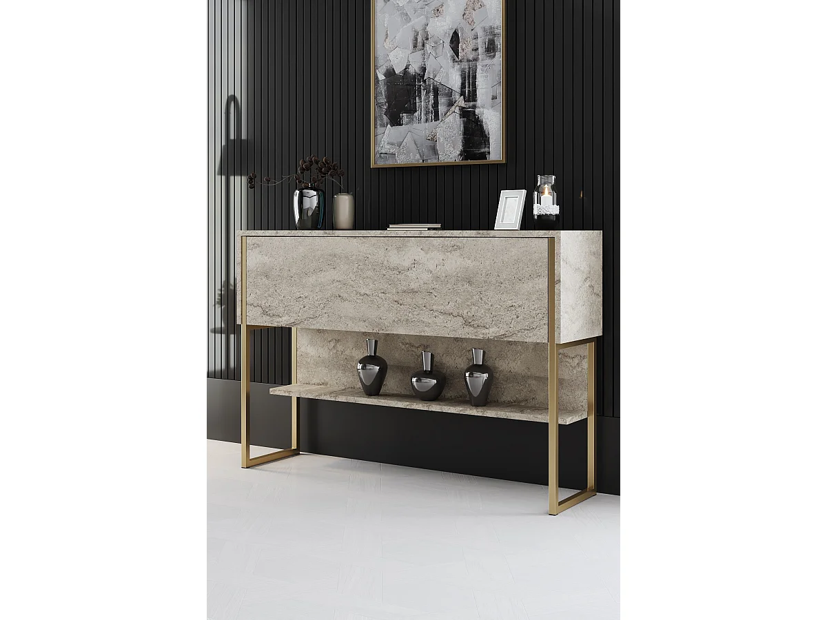 Drewniana konsola "Luxe" - 120 x 30 x 80 cm - Złoty trawertyn 4836390 - obrazek 1