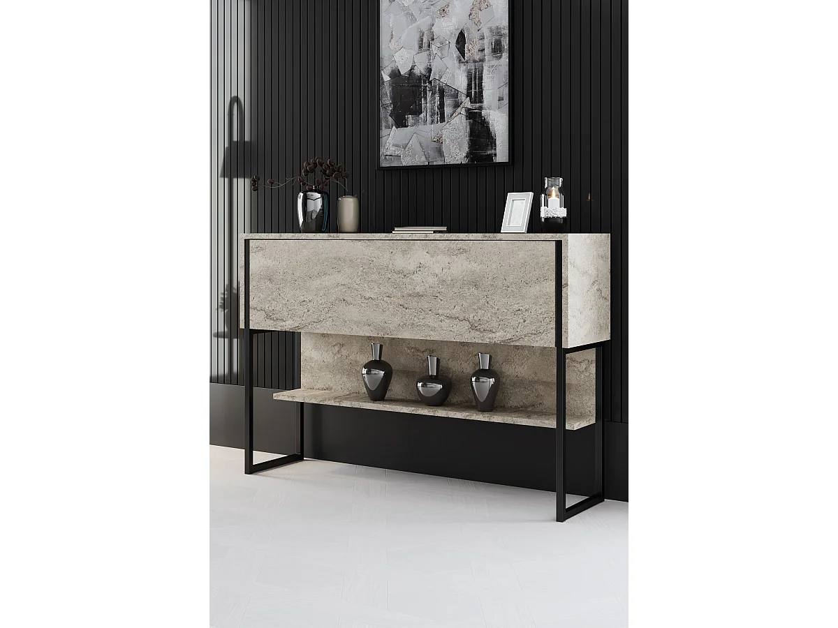 Drewniana konsola "Luxe" - 120 x 30 x 80 cm - Czarny trawertyn 4836391 - obrazek 1