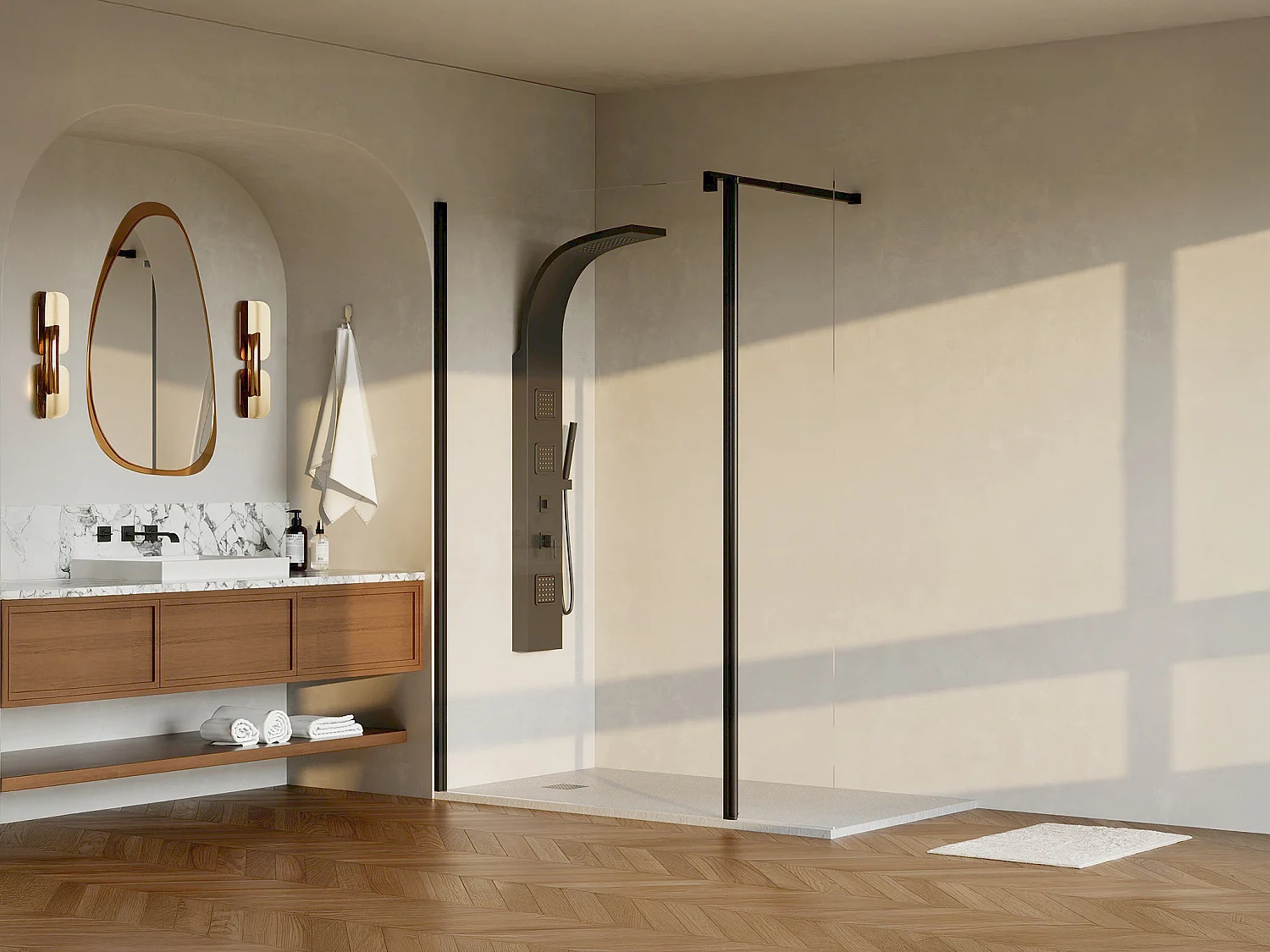 Kabina prysznicowa typu walk-in z panelem uchylnym - Czarny mat - Szkło 6 mm - (120 + 40) x 200 cm - DAREN 4838242 - obrazek 1