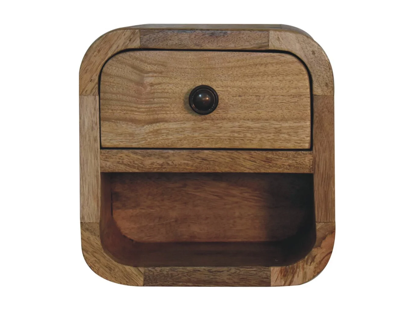 Szafka nocna Extra Mini z drewna kasztanowego Artisan Furniture, wykończenie dębowe, otwarta półka, 1 szuflada, brązowa 3749777 - obrazek 1