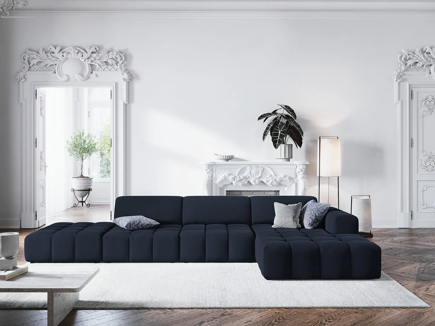 CXL by Christian Lacroix - Narożnik prawy, "Luc" 5 miejsc welur, niebieski ciemny - 341x166x70cm 3746375 - obrazek 1