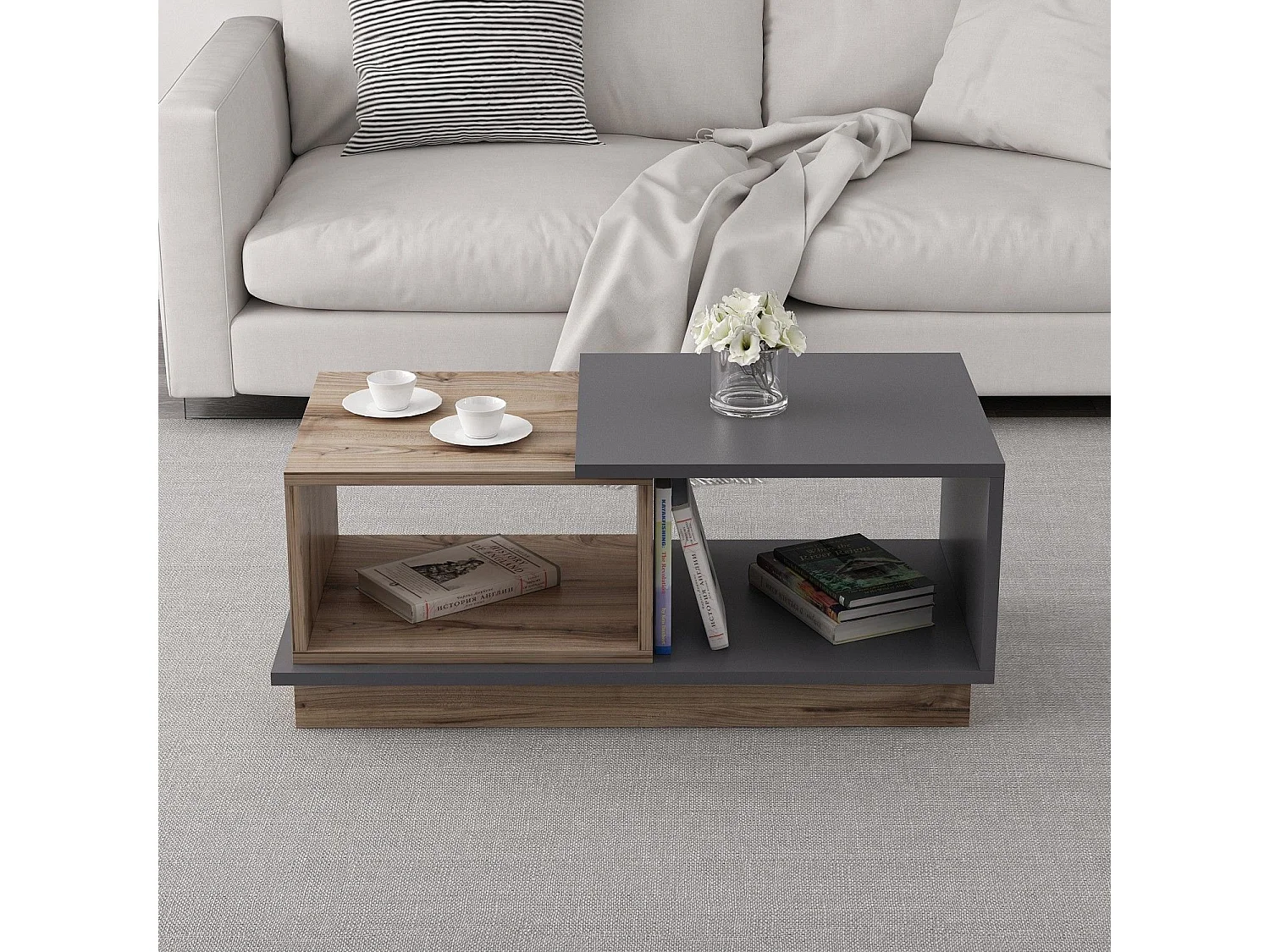 Drewniany stolik kawowy "Consept" - 90 x 45 x 36 cm - Antracytowy szary 4854318 - obrazek 1