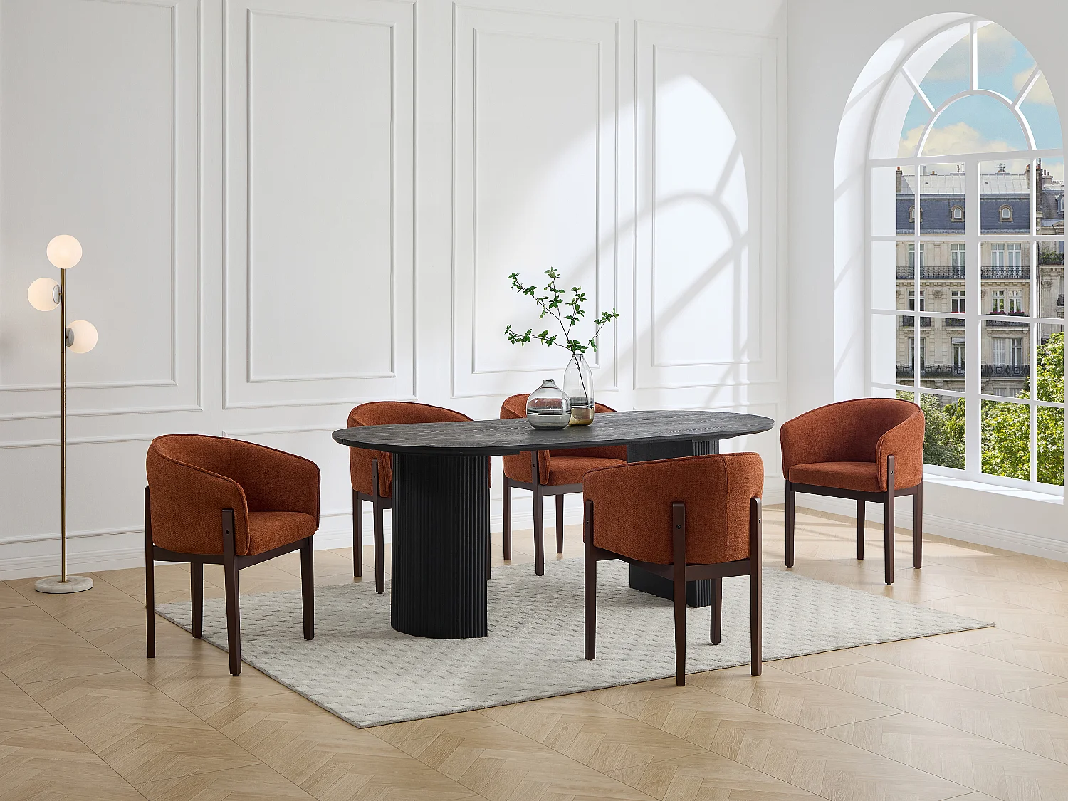 Zestaw 6 krzeseł z teksturowanej tkaniny i ciemnego naturalnego drewna kauczukowca – Terracotta – LYLABA 4867081