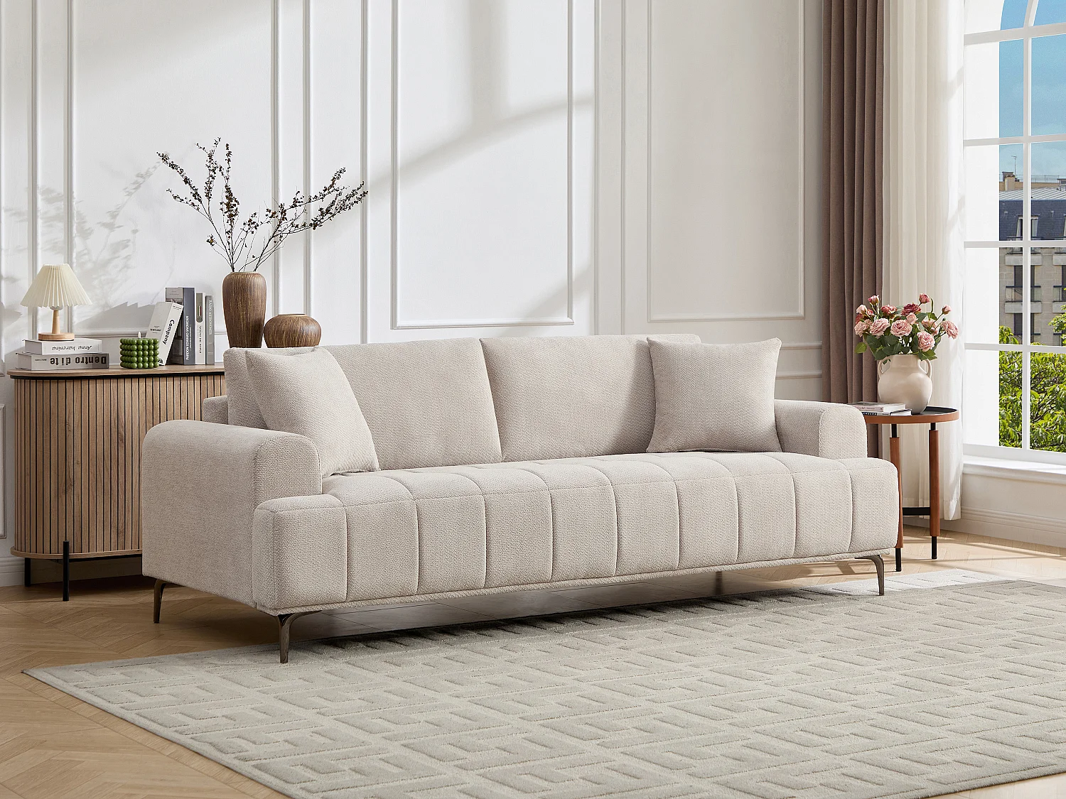 Beżowa melanżowa sofa 3-osobowa DUGLASA 4530254 - obrazek 1