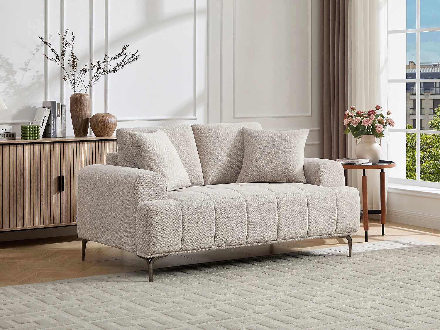 Sofa 2-osobowa z melanżowej beżowej tkaniny DUGLASA 4530255 - obrazek 1