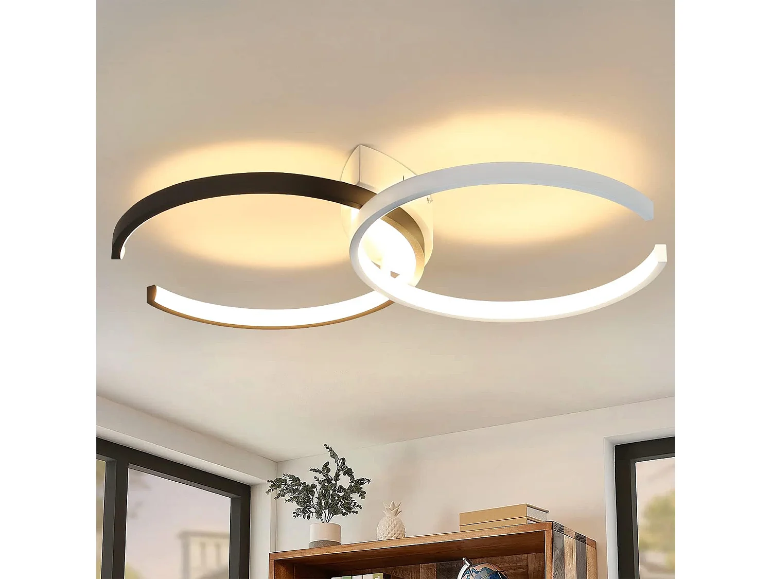 Czarno-biała lampa sufitowa LED Nettlife, 24 W, nowoczesna lampa sufitowa, 54 cm, 3000 K, ciepła biel, do salonu, sypialni, kuchni, pokoju dziecięcego. 4785338