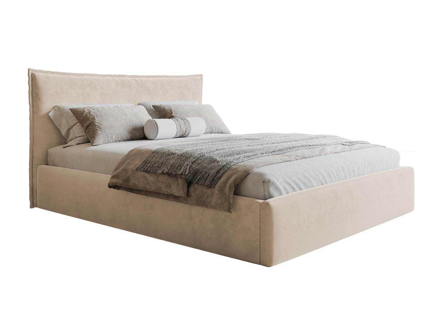 Łóżko z pojemnikiem 160x200 Zenito Slim - stelaż metalowy, zagłowie-poduszka - beżowy (Amor Velvet 4304) 4866444 - obrazek 1
