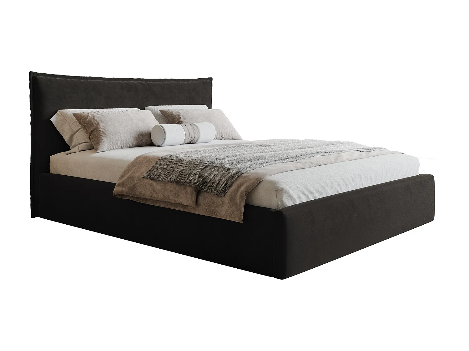 Łóżko z pojemnikiem 200x200 Zenito Slim - stelaż metalowy, zagłowie-poduszka - czarny (Amor Velvet 4322) 4866669 - obrazek 1