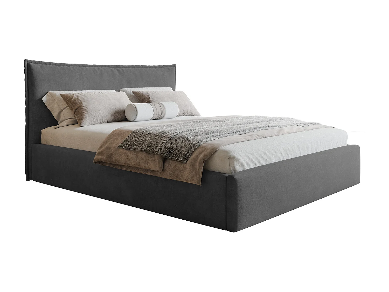 Łóżko z pojemnikiem 140x200 Zenito Slim - stelaż drewniany, zagłowie-poduszka - ciemny szary (Amor Velvet 4321) 4866637 - obrazek 1
